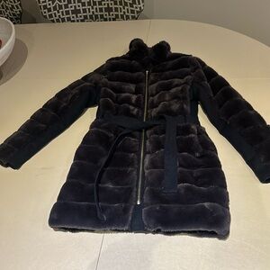 CHLOE girls faux fur blue coat - Size 14